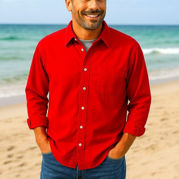 Fresh Produce Vibrant Red Cotton Shirt NWT Men's Relaxed Fit 🎉Host Pick🎉 - Picture 1 of 8